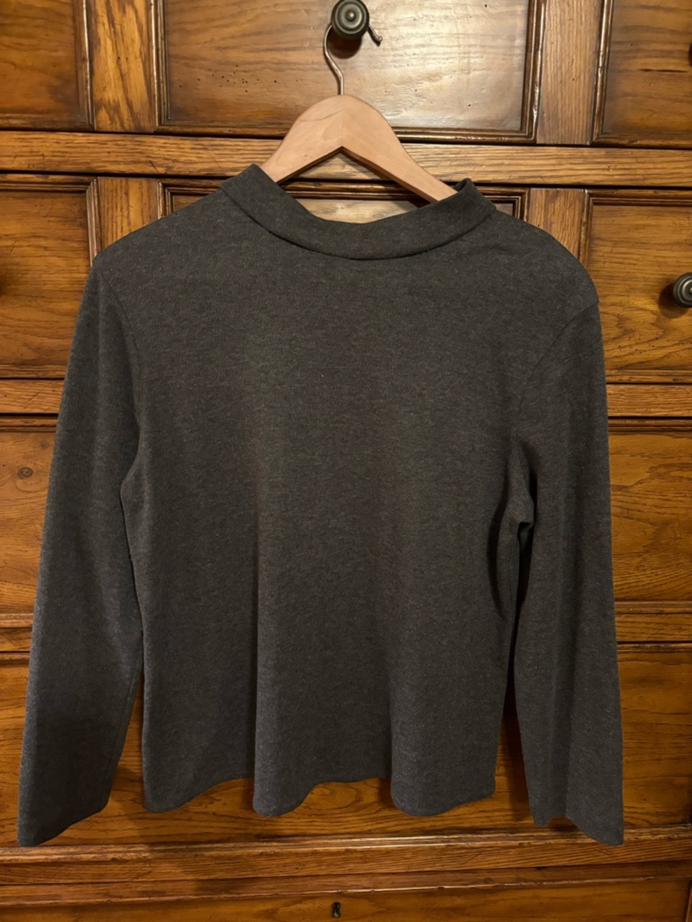Simple Long-Sleeve Mock Neck Top in Charcoal from Danielle B